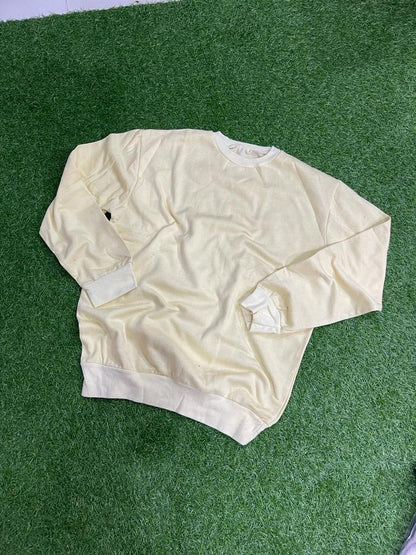 Women's Plain Fleece Sweatshirt - Off White Crewneck Top