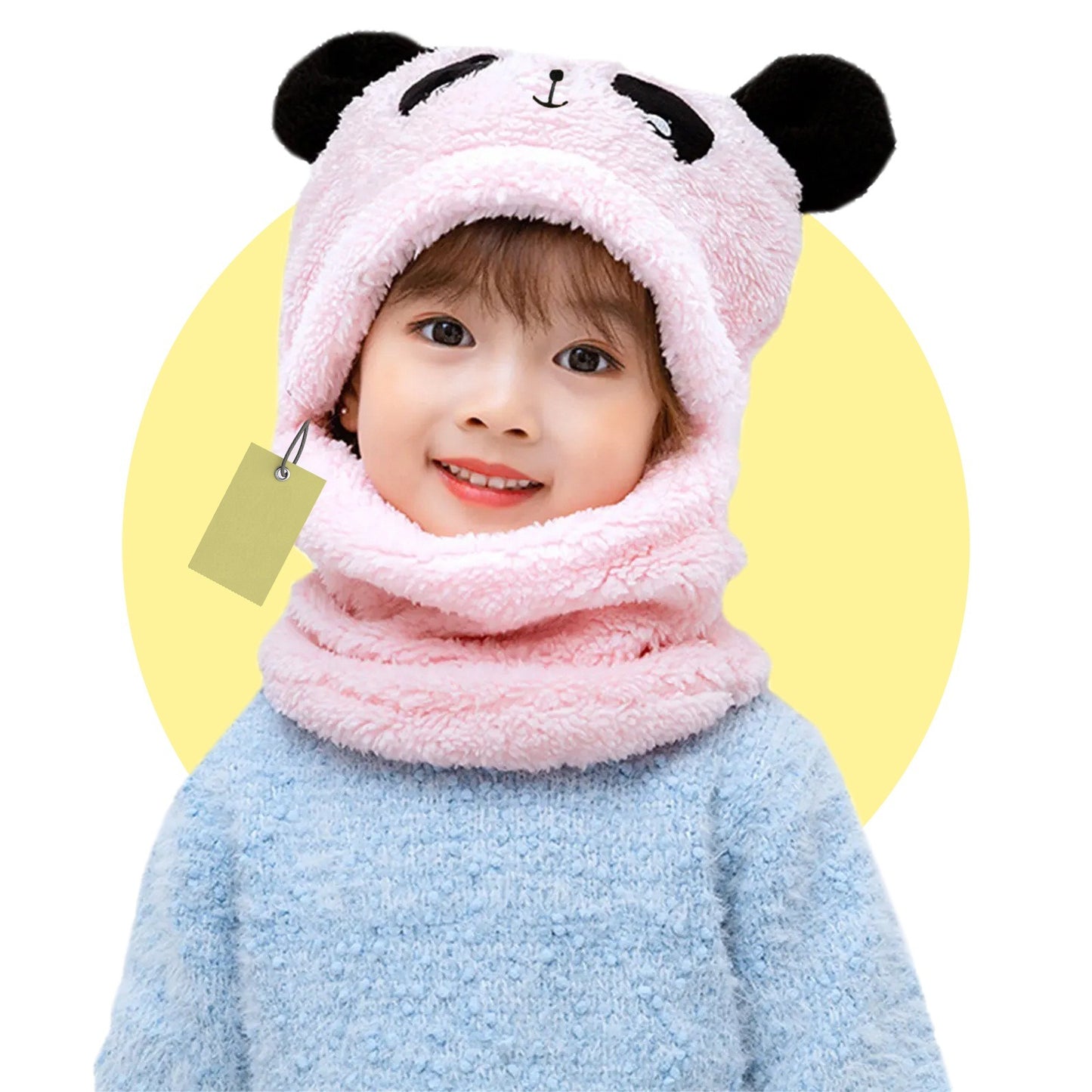 Kids Winter Panda Wool Cap with Neck Warmer – Warm, Cozy & Cute (Random Color) h1