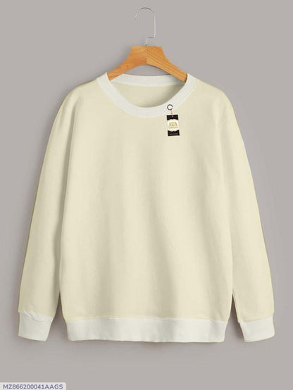 Women's Plain Fleece Sweatshirt - Off White Crewneck Top