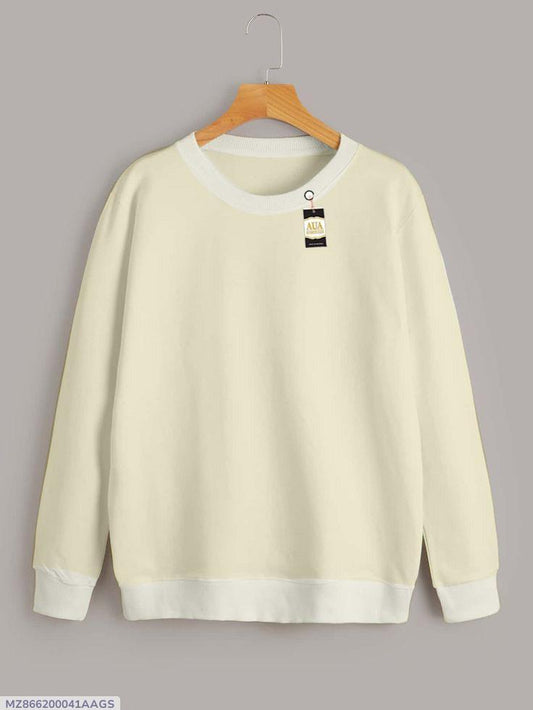 Women's Plain Fleece Sweatshirt - Off White Crewneck Top