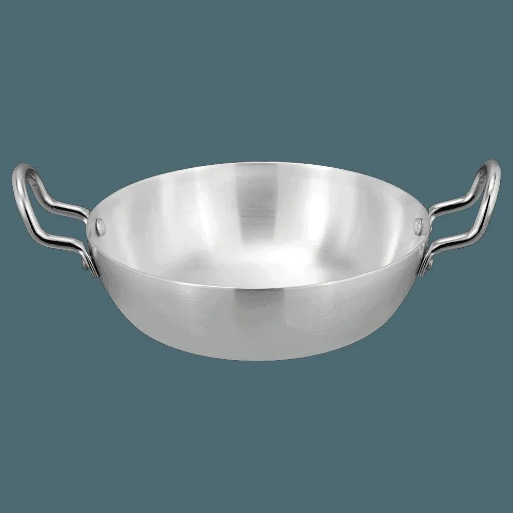 Stainless Steel Wok Karahi | Aluminum Silver Cooking Pan | Dishwasher Safe | Easy Clean Kitchen Essential