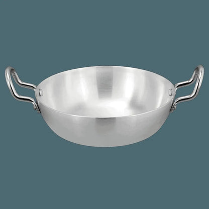 Stainless Steel Wok Karahi | Aluminum Silver Cooking Pan | Dishwasher Safe | Easy Clean Kitchen Essential