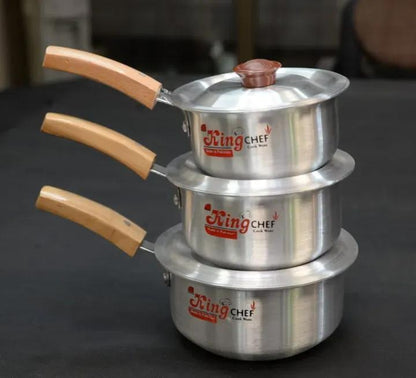 Baby Saucepan Set 3 Pcs | Mini Aluminum Silver Sauce Pan | Small Size Pateli Degchi Cookware Set