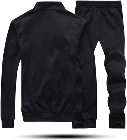 Men’s Fleece Track Suit – 2 Pcs Winter Plain Collar Activewear Set | Black