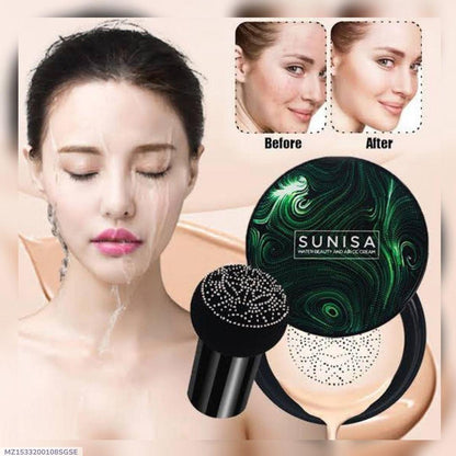 Sunisa Foundation – Flawless Coverage CC Cream | Natural Glow | 24H Waterproof & Sweat-Resistant | With Mushroom Head Sponge | 1 Pc