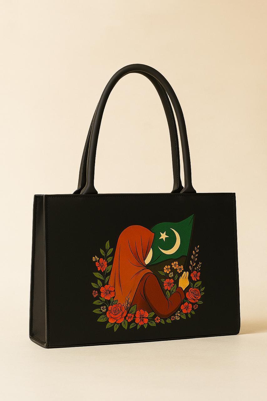 Pakistan Independence Day Tote Bag | 14th August Flag Print Canvas Bag | Girls Shoulder Bag