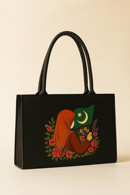 Pakistan Independence Day Tote Bag | 14th August Flag Print Canvas Bag | Girls Shoulder Bag