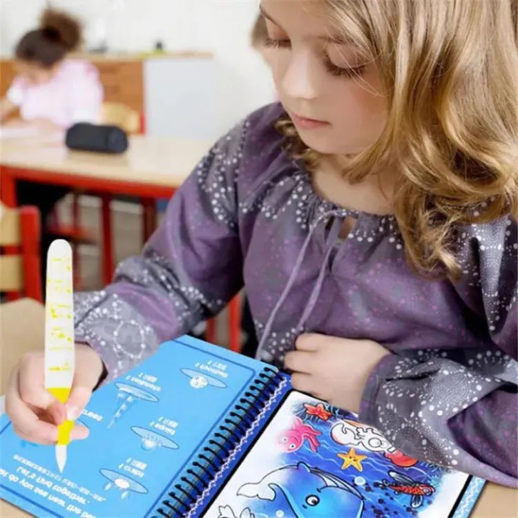 Magic Water Coloring Book for Kids | Reusable Water Drawing Book with Pen | Mess-Free Learning & Coloring Activity Book A1