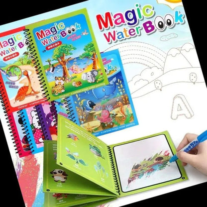 Magic Water Coloring Book for Kids | Reusable Water Drawing Book with Pen | Mess-Free Learning & Coloring Activity Book A1